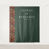 Elegante Groene Bloemrand Wandkleed (Voorkant)