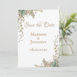 Elegante groene bloemrijke script bruiloft save the date