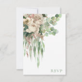Elegante groene bloemrozen bruiloft RSVP kaartje (Achterkant)