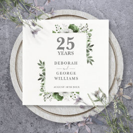Elegante groene bloemstuk 25e trouwdag servet