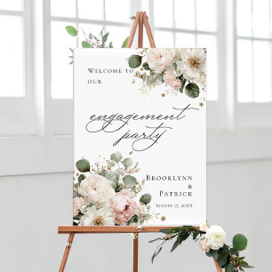 Elegante groene bloemstuk verlovingsfeest welkom poster