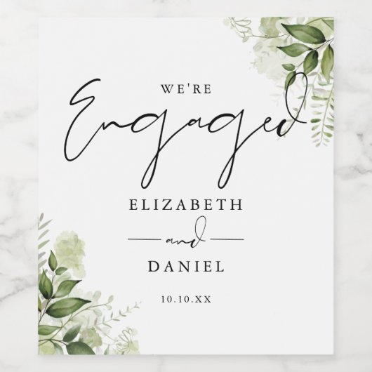 Elegante groene bloemstuk verlovingsfeest wijn etiket (Enkel label)