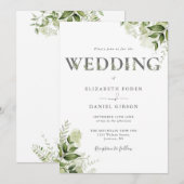 Elegante groene bloemtypografie bruiloft kaart (Voorkant / Achterkant)