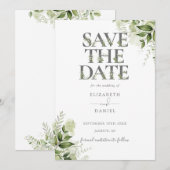 Elegante groene bloemtypografie bruiloft save the date (Voorkant / Achterkant)