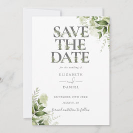 Elegante groene bloemtypografie bruiloft save the date