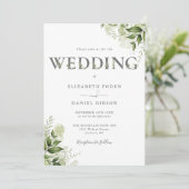 Elegante Groene Bloemtypografie Trouw Kaart (Staand voorkant)