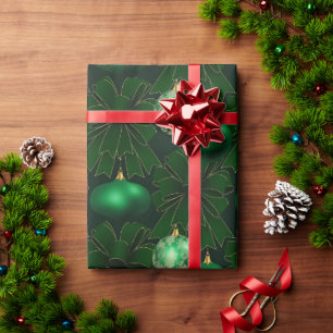 Elegante Groene Bogen Ornamenten Kerst Cadeaupapier