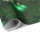 Elegante Groene Bogen Ornamenten Kerst Cadeaupapier (Rol Hoek)