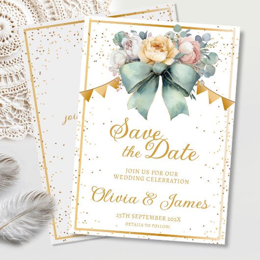 Elegante Groene Boog Bloemen Save the Date Wedding Kaart