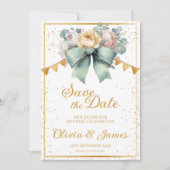 Elegante Groene Boog Bloemen Save the Date Wedding Kaart (Voorkant)