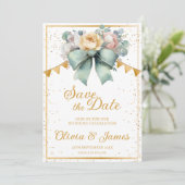 Elegante Groene Boog Bloemen Save the Date Wedding Kaart (Staand voorkant)