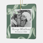 Elegante groene boog fotovakantie keramisch ornament (Links)