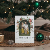 Elegante Groene Boog Kerstmis Foto Feestdagenkaart