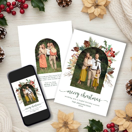 Elegante Groene Boog Kerstmis Foto Feestdagenkaart