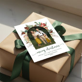 Elegante Groene Boog Kerstmis Foto Feestdagenkaart