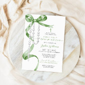 Elegante Groene Boog & Rozenkrans Eerste Heilige C Kaart