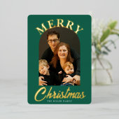 Elegante groene boogfoto folie feestdagenkaart (Staand Voorkant)