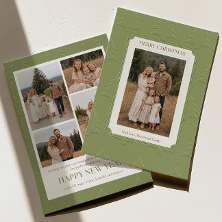 Elegante groene boom familie foto kerstkaarten feestdagenkaart