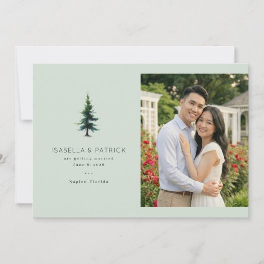 Elegante Groene Boom Illustratie Save The Date (Voorkant)
