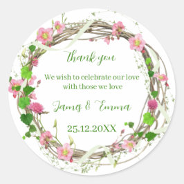 Elegante groene boom verlaat aangepaste bruiloft ronde sticker