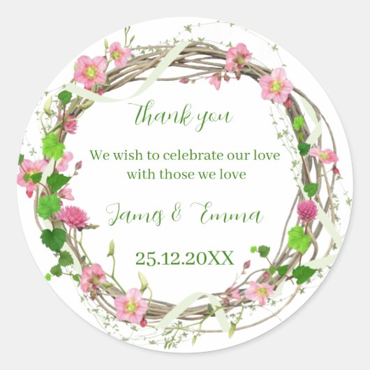 Elegante groene boom verlaat aangepaste bruiloft ronde sticker (Voorkant)