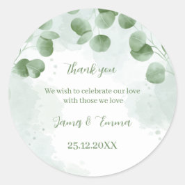 Elegante groene boombladeren gepersonaliseerde bru ronde sticker