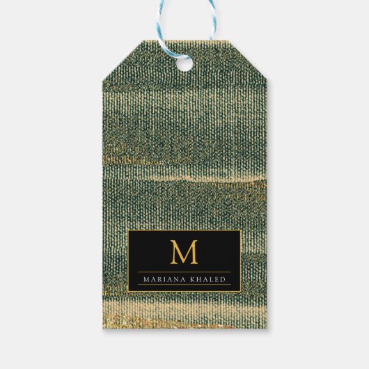 Elegante groene borstel met goud en zwart cadeaulabel (Voorkant)