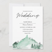 Elegante groene bosbergen eenvoudige bruiloft kaart (Voorkant)