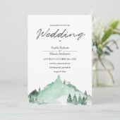 Elegante groene bosbergen eenvoudige bruiloft kaart (Staand voorkant)