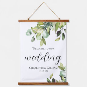 Elegante groene botanicals bruiloft welkom hangend wandkleed
