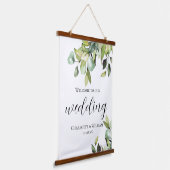 Elegante groene botanicals bruiloft welkom hangend wandkleed (Gebogen)