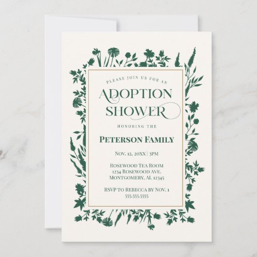 Elegante Groene Botanische Adoptie Douche Kaart (Voorkant)