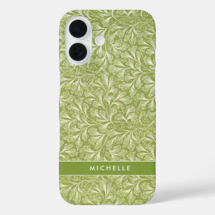 Elegante groene botanische afbeelding met eigen na iPhone 16 hoesje