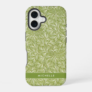 Elegante groene botanische afbeelding met eigen na iPhone 16 hoesje