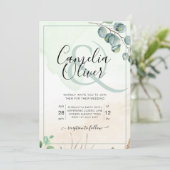 Elegante groene botanische Ampersand-huwelijk Kaart (Staand voorkant)