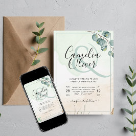 Elegante groene botanische Ampersand-huwelijk Kaart