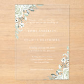 Elegante groene botanische bloemen Script Wedding Acryl Uitnodigingen (Voorkant)