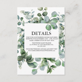 Elegante Groene Botanische Bruiloft Informatiekaartje