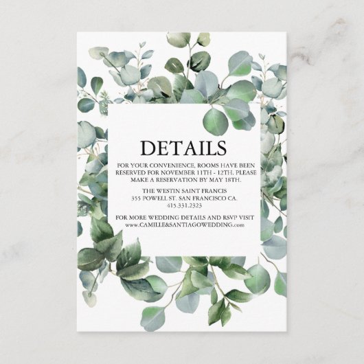 Elegante Groene Botanische Bruiloft Informatiekaartje (Voorkant)