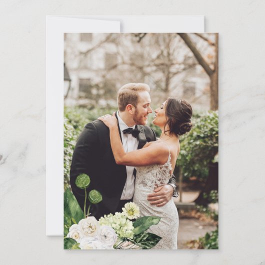 Elegante groene botanische bruiloft met foto kaart (Achterkant)