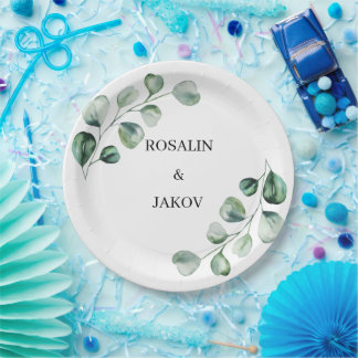 Elegante groene botanische bruiloft papieren bordje