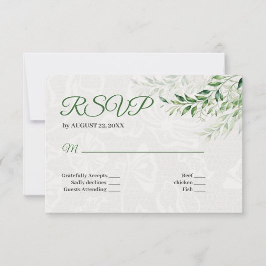 Elegante groene botanische bruiloft RSVP Kaart (Voorkant)