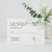 Elegante groene botanische bruiloft RSVP Kaart (Staand voorkant)