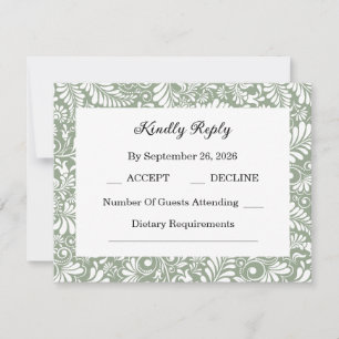 Elegante groene botanische bruiloft RSVP kaartje