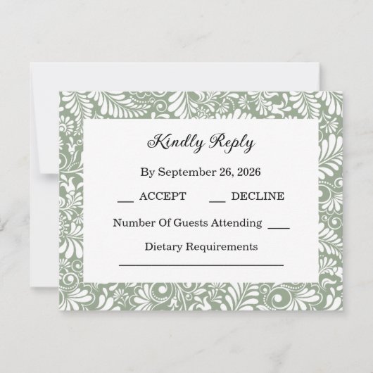 Elegante groene botanische bruiloft RSVP kaartje (Voorkant)