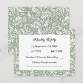 Elegante groene botanische bruiloft RSVP kaartje (Voorkant / Achterkant)