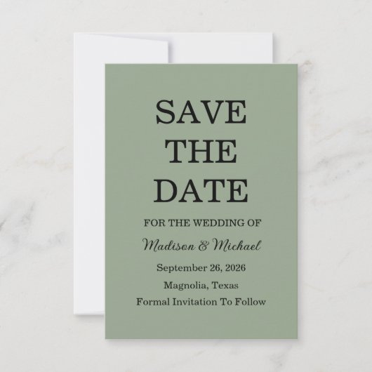Elegante groene botanische bruiloft save the date (Voorkant)