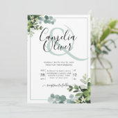 Elegante groene botanische et cetera trouwkaart kaart (Staand voorkant)