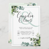 Elegante groene botanische et cetera trouwkaart kaart (Voorkant / Achterkant)