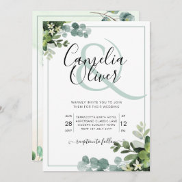 Elegante groene botanische et cetera trouwkaart kaart
